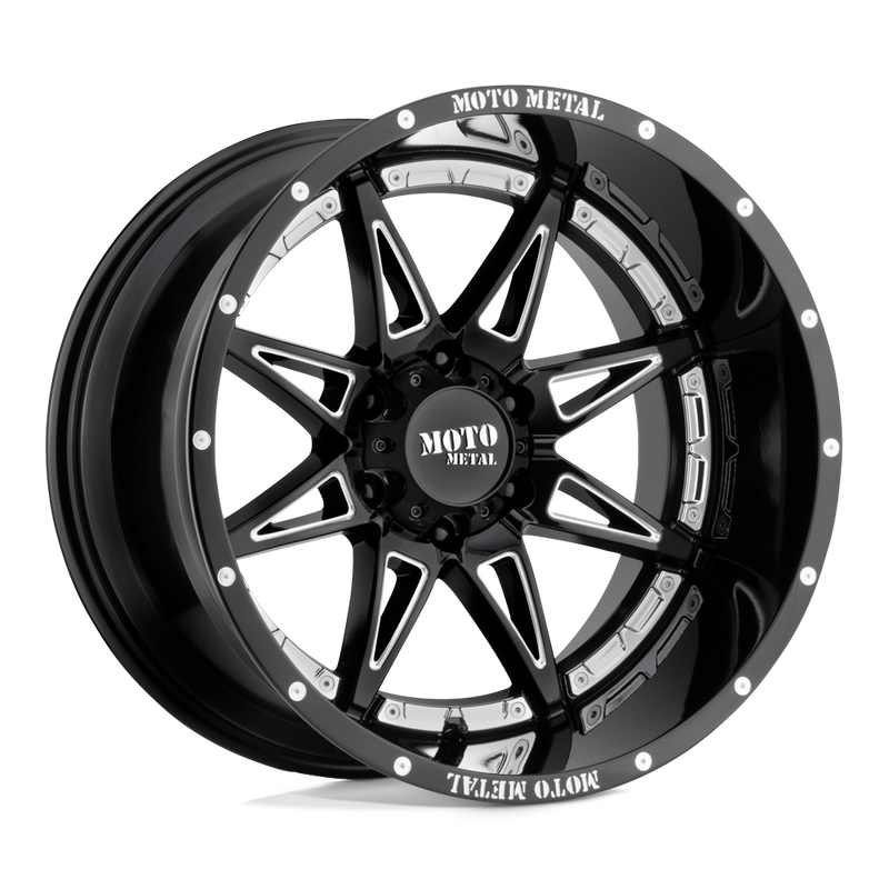 Moto Metal - MO993 HYDRA - Black - Gloss Black Milled - 20" x 10", -18 Offset, 6x139.7 (Bolt Pattern), 106.1mm HUB
