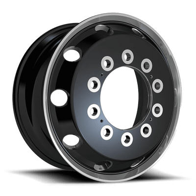 ATX - AO404 JOURNEY - Black - GLOSSY BLACK WITH POLISHED LIP - 22.5" x 12.25", 119 Offset, 10x285.75 (Bolt Pattern), 220.1mm HUB