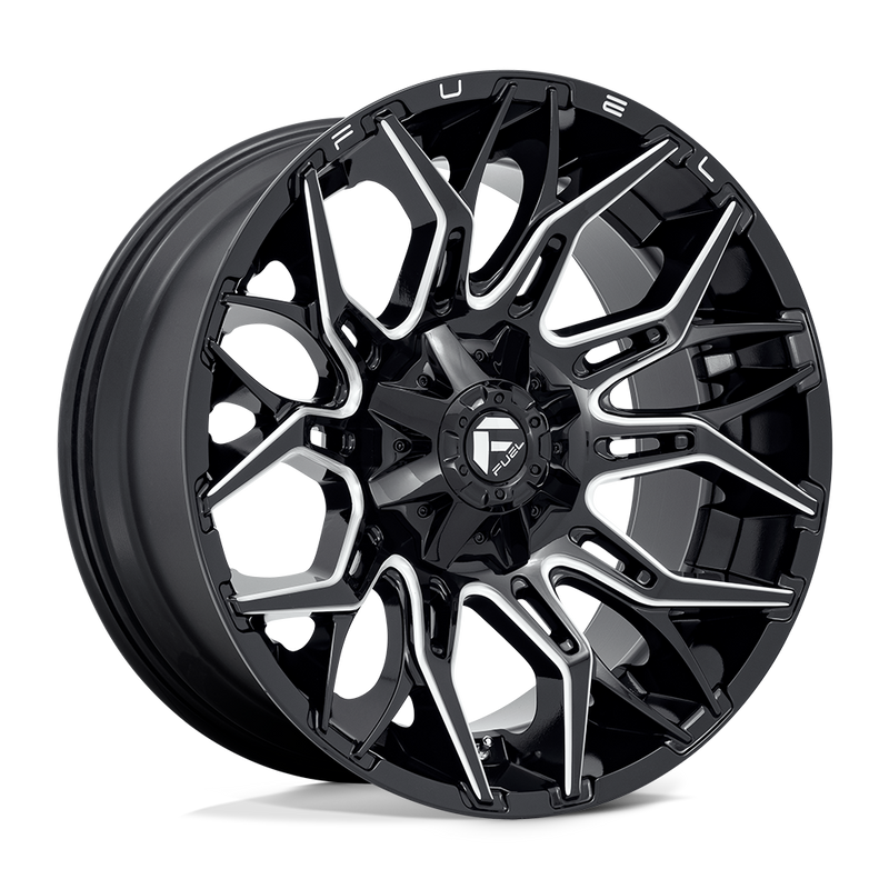 Fuel - D769 TWITCH - Black - GLOSSY BLACK MILLED - 22" x 10", -18 Offset, 8x180 (Bolt Pattern), 124.2mm HUB