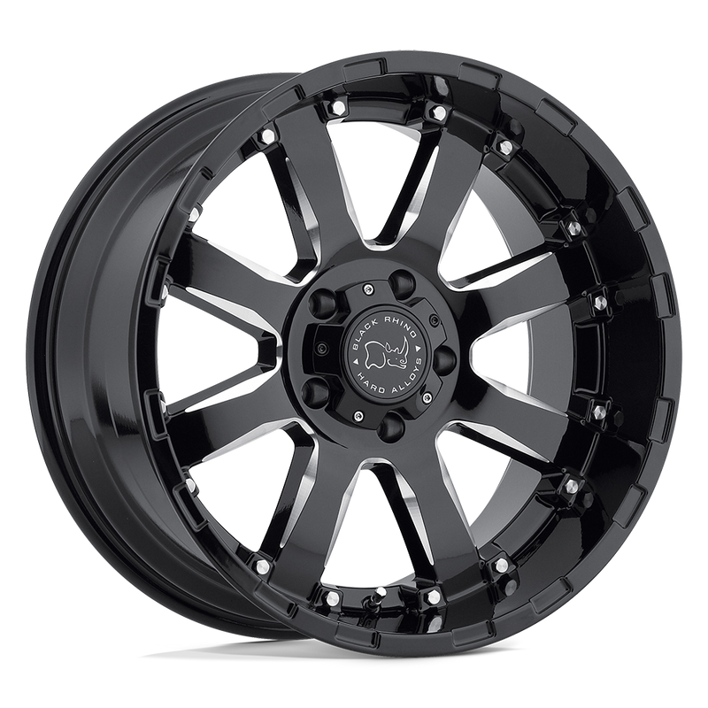 Black Rhino - SIERRA - Black - GLOSS BLACK WITH MILLED SPOKES - 20" x 9", 12 Offset, 5x150 (Bolt Pattern), 110.1mm HUB