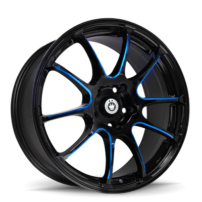 Konig - Illusion - Black - Black/Ball Cut Blue - 17" x 7", 40 Offset, 5x100 (Bolt Pattern), 73.1mm HUB