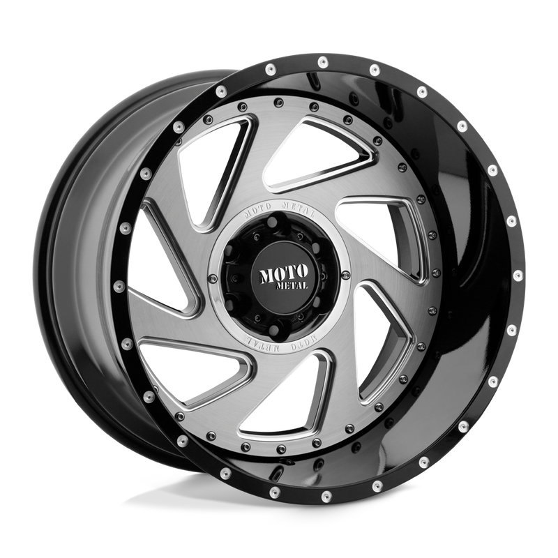 Moto Metal - MO989 CHANGE UP - Black - Gloss Black Milled Brushed Inserts - 20" x 12", -44 Offset, 5x127 (Bolt Pattern), 71.5mm HUB