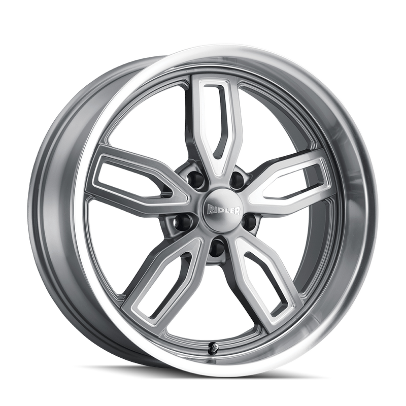 Ridler - 608 - Grey - GREY with MILLED SPOKES & DIAMOND LIP - 20" x 8.5", 0 Offset, 5x114.3 (Bolt Pattern), 72.6mm HUB