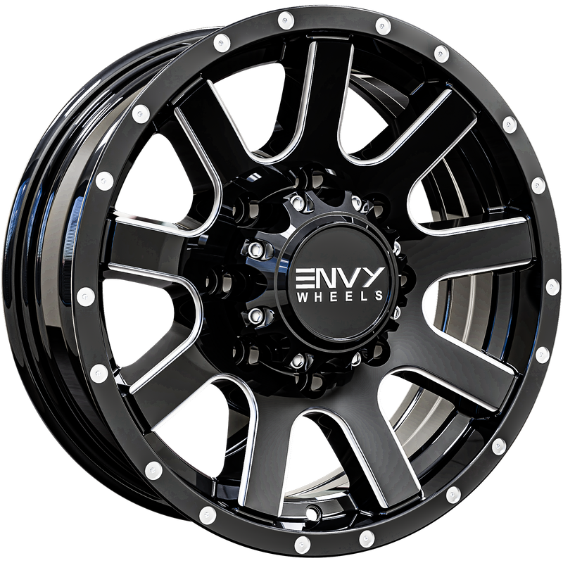 Envy Wheels - ET-3T - Black - GLOSS BLACK / SIDE MILL /  MILLED RIVETS - 16" x 6", 0 Offset, 8x165.1 (Bolt Pattern), 131mm HUB