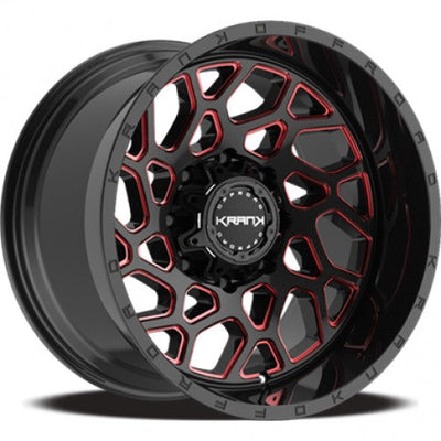 KranK Off-road - Ambush - Black - Gloss Black Red Milled - 22" x 9.5", 25 Offset, 6x135/139.7 (Bolt Pattern), 108mm HUB