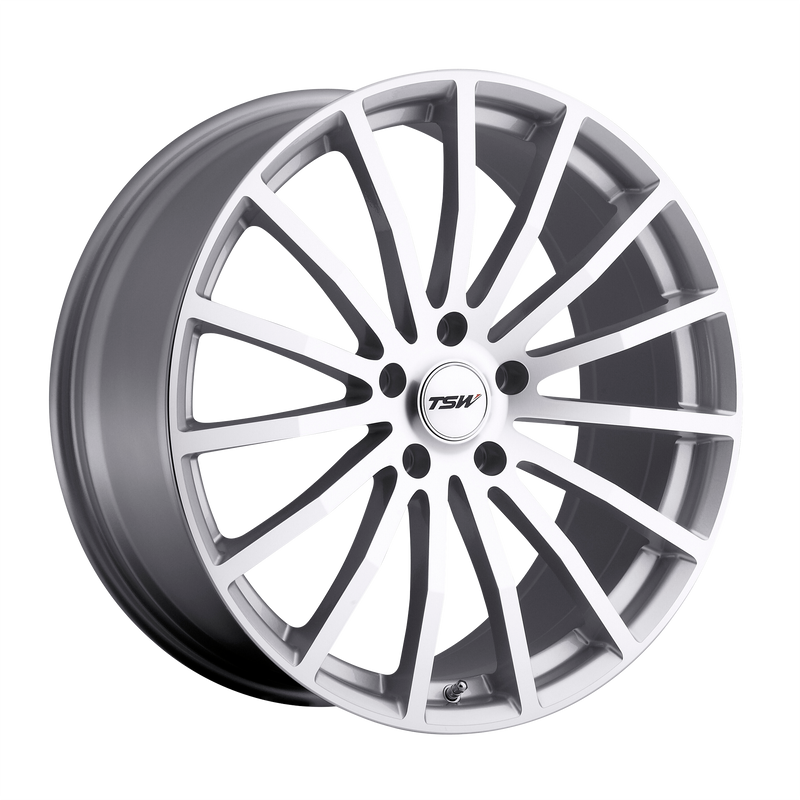 TSW Wheels - MALLORY - Gunmetal - SILVER W/ MIRROR CUT FACE - 18" x 9.5", 35 Offset, 5x112 (Bolt Pattern), 72.1mm HUB