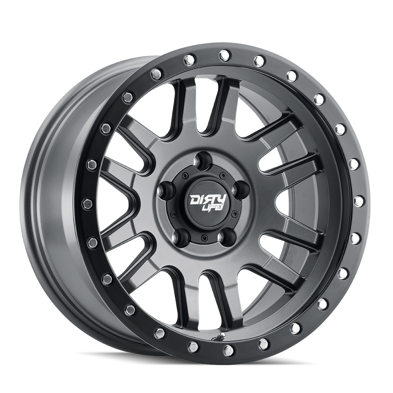 Dirty Life - CANYON PRO - Grey - SATIN GRAPHITE/BLACK LIP - 17" x 9", 0 Offset, 6x139.7 (Bolt Pattern), 106mm HUB