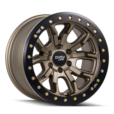 Dirty Life - DT-1 - Gold - MATTE GOLD WITH SIMULATED RING - 17" x 9", -12 Offset, 5x127 (Bolt Pattern), 78.1mm HUB