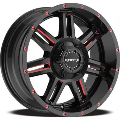 KranK Off-road - Force - Black - Gloss Black Red Milled - 20" x 10", -24 Offset, 5x127/139.7 (Bolt Pattern), 77.8mm HUB