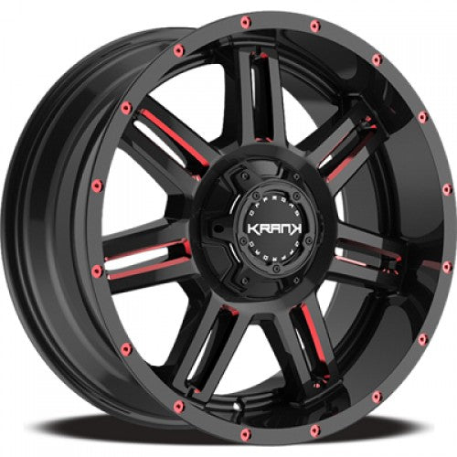 KranK Off-road - Force - Black - Gloss Black Red Milled - 20" x 10", -24 Offset, 5x127/139.7 (Bolt Pattern), 77.8mm HUB