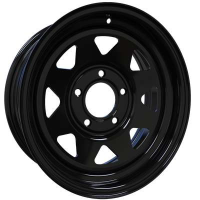 Envy Wheels - TRAILER STEEL SPOKE - Black - GLOSS BLACK - 15" x 6", 0 Offset, 5x127 (Bolt Pattern), 84mm HUB