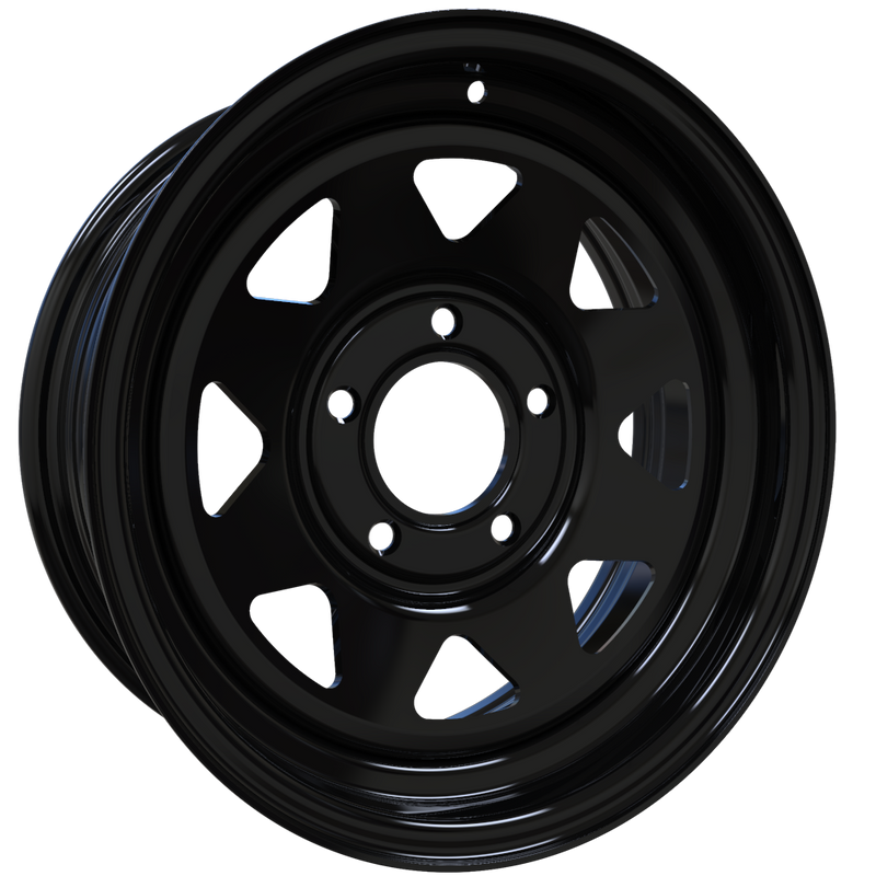 Envy Wheels - TRAILER STEEL SPOKE - Black - GLOSS BLACK - 15" x 6", 0 Offset, 5x127 (Bolt Pattern), 84mm HUB