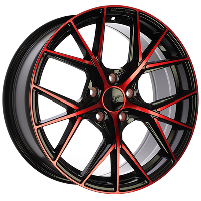 Dai Alloys - A-Spec - Black - Gloss Black - Machined Face - Red Face - 16" x 7", 39 Offset, 5x100 (Bolt Pattern), 73.1mm HUB