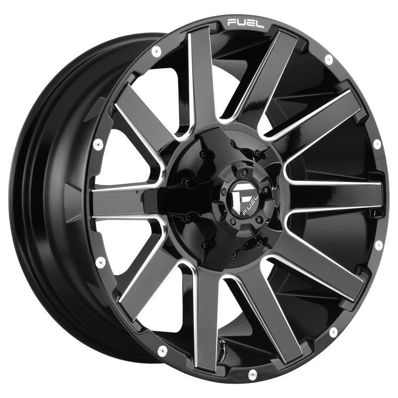 Fuel - D615 CONTRA - Black - GLOSS BLACK MILLED - 24" x 12", -44 Offset, 8x180 (Bolt Pattern), 124.2mm HUB
