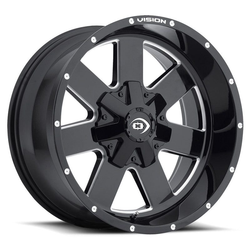 Vision Wheel Off-Road - 411 ARC - Black - Gloss Black Milled Spoke - 20" x 10", -25 Offset, 6x135/139.7 (Bolt Pattern), 87.1mm HUB