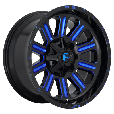 Fuel - D646 HARDLINE - Black - GLOSS BLACK BLUE TINTED CLEAR - 20" x 12", -44 Offset, 8x180 (Bolt Pattern), 124.2mm HUB