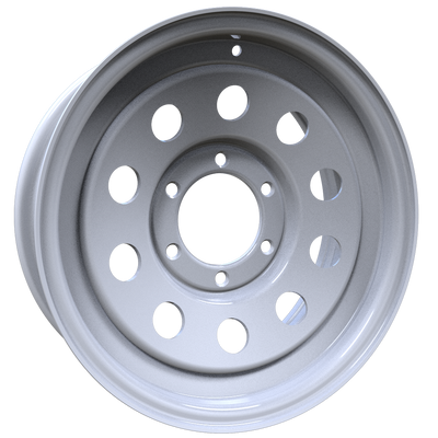 Envy Wheels - TRAILER STEEL MODULAR - White - WHITE / RED AND BLUE PIN STRIPE - 16" x 6", 0 Offset, 6x139.7 (Bolt Pattern), 108mm HUB