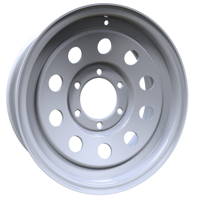 Envy Wheels - TRAILER STEEL MODULAR - White - WHITE / RED AND BLUE PIN STRIPE - 16" x 6", 0 Offset, 6x139.7 (Bolt Pattern), 108mm HUB