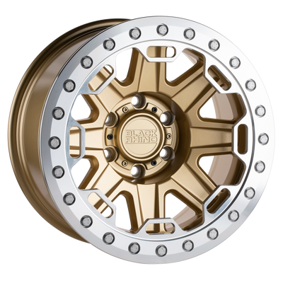Black Rhino - RIFT BEADLOCK - Gunmetal - MATTE GOLD W/ MACHINED RING - 17" x 8.5", 0 Offset, 6x139.7 (Bolt Pattern), 112.1mm HUB