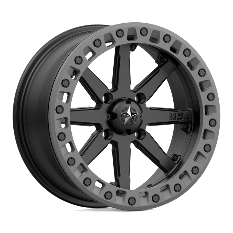 MSA Offroad Wheels - M31 LOK2 BEADLOCK - Black - SATIN BLACK MATTE GRAY RING - 16" x 7", 0 Offset, 4x137 (Bolt Pattern), 112.1mm HUB