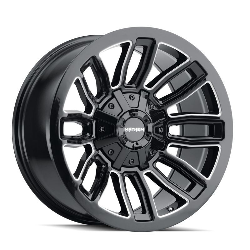 Mayhem - DECOY - Black - GLOSS BLACK/MILLED SPOKES - 20" x 9", 0 Offset, 8x165.1/170 (Bolt Pattern), 130.8mm HUB