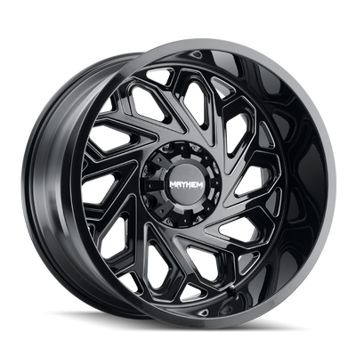 Mayhem - ESSEX - Black - GLOSS BLACK/MILLED SPOKES - 20" x 10", -19 Offset, 8x165.1 (Bolt Pattern), 125.2mm HUB