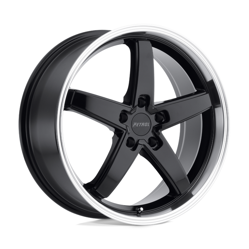 Petrol Wheels - P1B - Black - GLOSS BLACK WITH MACHINED CUT LIP - 17" x 8", 32 Offset, 5x112 (Bolt Pattern), 72.1mm HUB