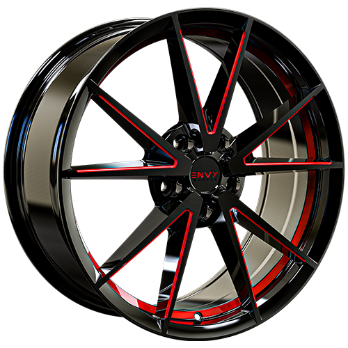 Envy Wheels - EV-10 - Black - GLOSS BLACK / RED UNDERCUT / RED SIDE MILL - 18" x 8", 40 Offset, 5x120 (Bolt Pattern), 72.6mm HUB