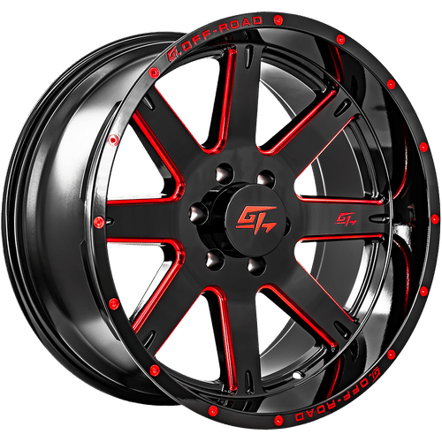 GT Off-Road - Invasion - Black - Gloss Black Milled Red - 20" x 10", -18 Offset, 8x180 (Bolt pattern), 125.2mm HUB