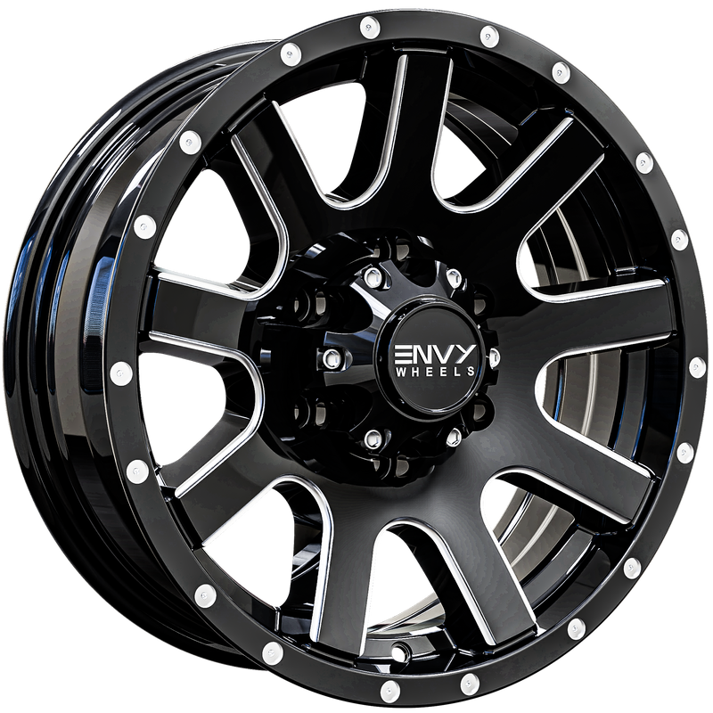 Envy Wheels - ET-3T - Black - GLOSS BLACK / SIDE MILL /  MILLED RIVETS - 16" x 6", 0 Offset, 6x139.7 (Bolt Pattern), 108mm HUB