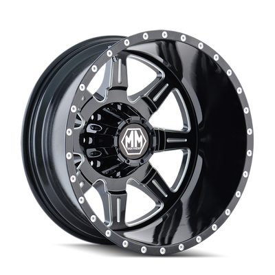 Mayhem - MONSTIR - Black - BLACK/MILLED SPOKES - 19.5" x 6.75", -143 Offset, 8x200 (Bolt Pattern), 142mm HUB