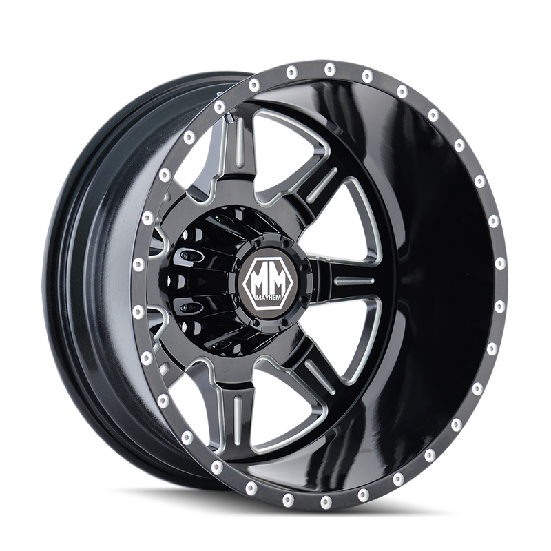 Mayhem - MONSTIR - Black - BLACK/MILLED SPOKES - 19.5" x 6.75", -143 Offset, 8x200 (Bolt Pattern), 142mm HUB