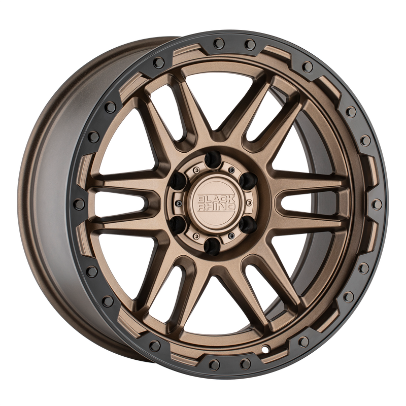 Black Rhino - APACHE - Gunmetal - MATTE BRONZE W/ BLACK RING & BLACK BOLTS - 17" x 8.5", 0 Offset, 6x139.7 (Bolt Pattern), 112.1mm HUB