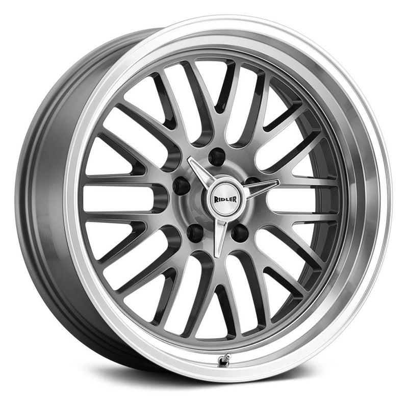 Ridler - 607 - Grey - GREY WITH MACHINED LIP - 18" x 8", 0 Offset, 5x120.65 (Bolt Pattern), 83.82mm HUB