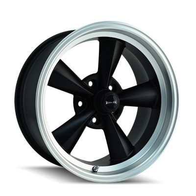 Ridler - 675 - Black - MATTE BLACK/MACHINED LIP - 17" x 7", 0 Offset, 5x114.3 (Bolt Pattern), 83.8mm HUB