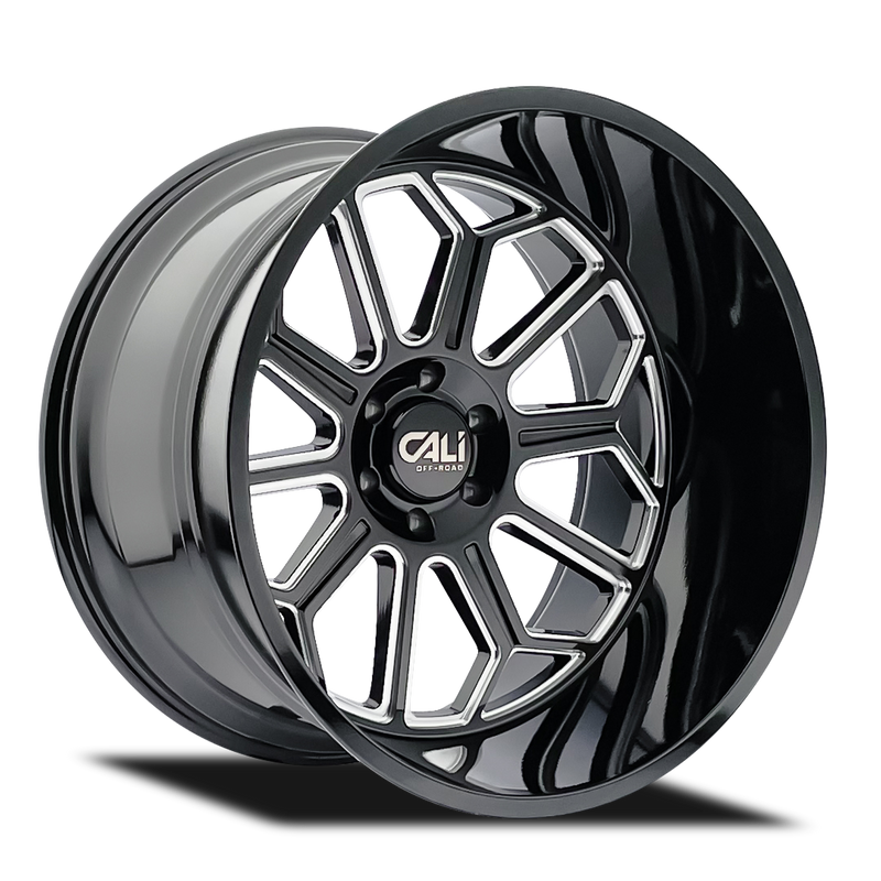 Cali Off-Road - AUBURN - Black - Gloss Black Milled - 20" x 10", -25 Offset, 8x170 (Bolt pattern), 125.20mm HUB