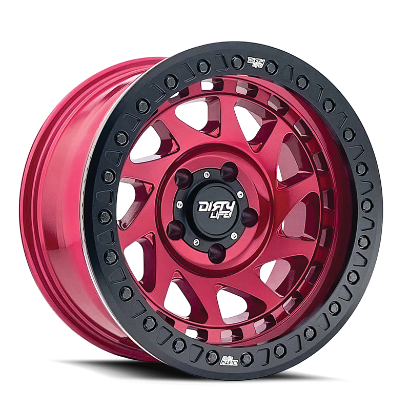 Dirty Life - ENIGMA RACE - Gloss Crimson Candy Red - 17" x 9", -12 Offset, 8x165.1 (Bolt pattern), 130.8mm HUB