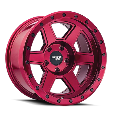 Dirty Life - COMPOUND - Gloss Crimson Candy Red - 17" x 9", -12 Offset, 5x139.7 (Bolt pattern), 108.00mm HUB