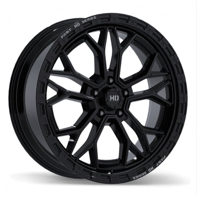 Fast HD - Muramasa - Black - Gloss Black with Grey Milling - 22" x 9", 30 Offset, 5x127 (Bolt pattern), 71.5mm HUB