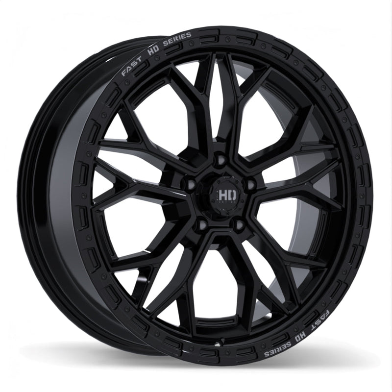 Fast HD - Muramasa - Black - Gloss Black with Grey Milling - 22" x 9", 30 Offset, 5x127 (Bolt pattern), 71.5mm HUB
