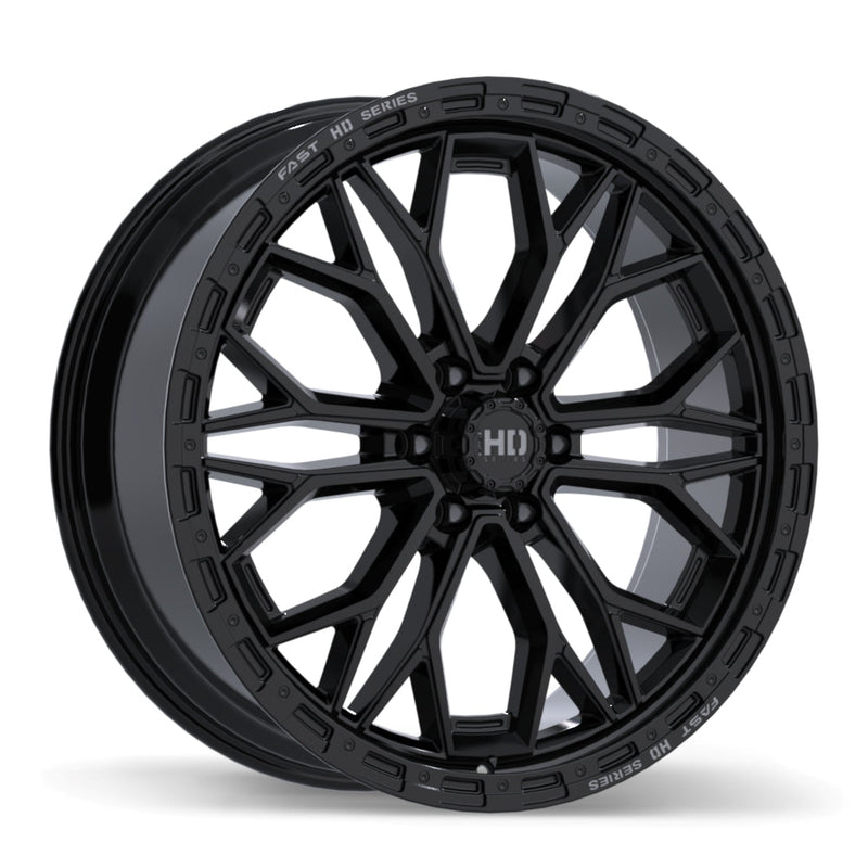 Fast HD - Muramasa - Black - Gloss Black with Grey Milling - 24" x 9.5", 44 Offset, 6x135 (Bolt pattern), 87.10mm HUB