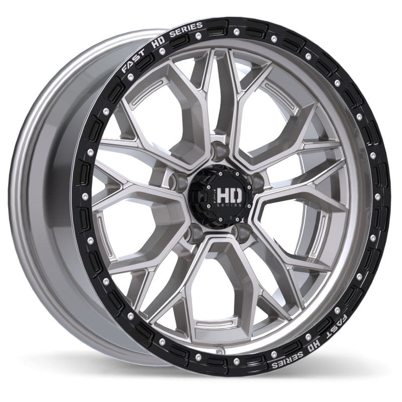 Fast HD - Muramasa - Silver - Gloss Silver with Black Lip - 20" x 9", 0 Offset, 5x139.7 (Bolt pattern), 77.8mm HUB