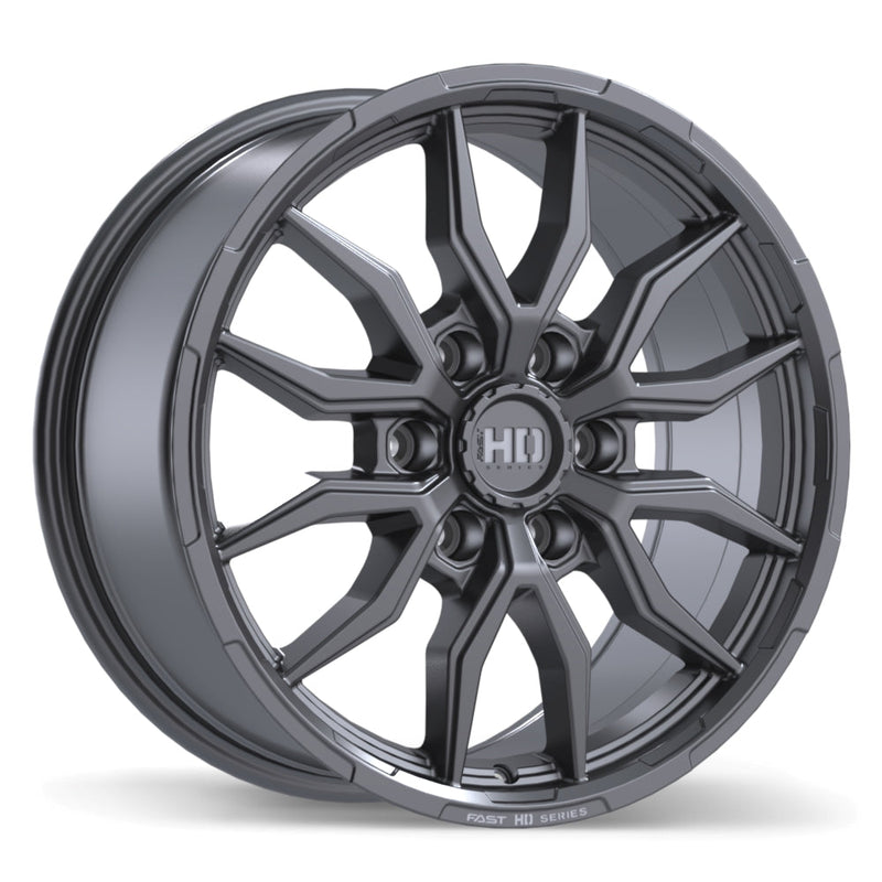 Fast HD - Grit - Gunmetal - Satin Gunmetal with Milling - 18" x 8.5", 44 Offset, 6x135 (Bolt pattern), 87.1mm HUB