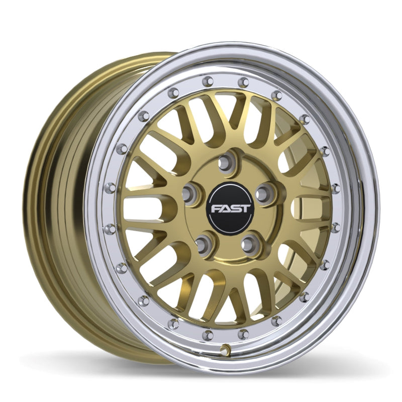 Fast Wheels - FR01 - Gold - Gloss Gold with Machined Lip - 15" x 7", 40 Offset, 5x100 (Bolt pattern), 72.6mm HUB