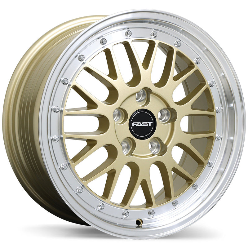 Fast Wheels - FR01 - Gold - Gloss Gold with Machined Lip - 17" x 8", 35 Offset, 5x114.3 (Bolt pattern), 72.6mm HUB