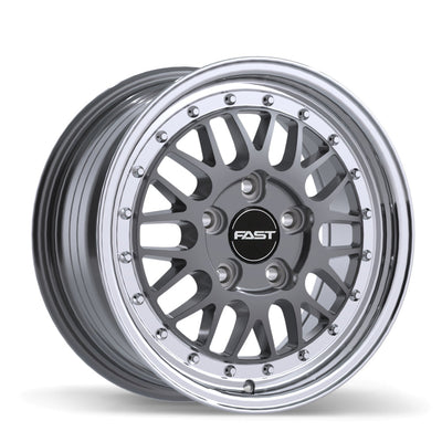 Fast Wheels - FR01 - Gunmetal - Gloss Gunmetal with Machined Lip - 15" x 7", 40 Offset, 5x115 (Bolt pattern), 72.6mm HUB