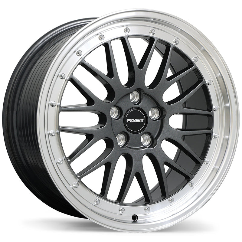 Fast Wheels - FR01 - Gunmetal - Gloss Gunmetal with Machined Lip - 19" x 8.5", 35 Offset, 5x100 (Bolt pattern), 72.6mm HUB