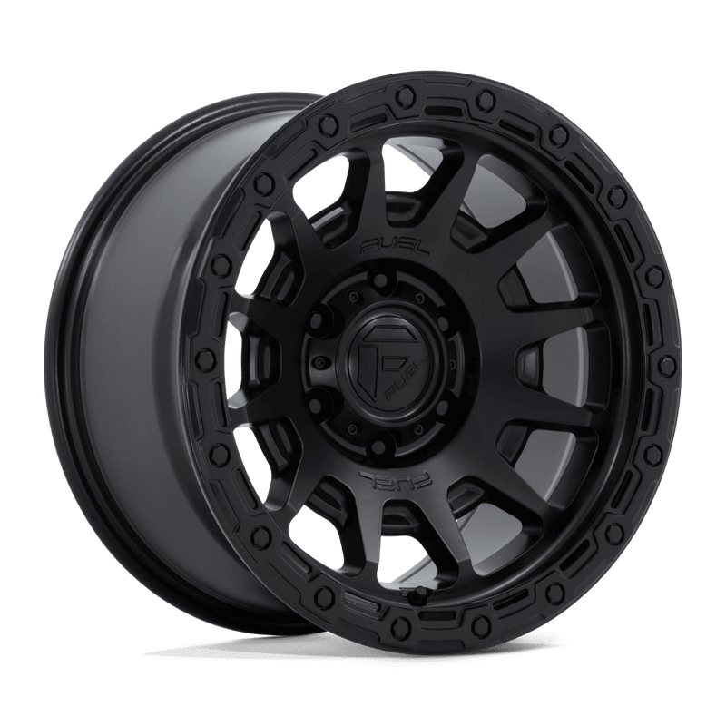 Fuel - FORTRESS - Black - Matte Black with Gloss Black Lip - 18" x 9", 20 Offset, 6x139.7 (Bolt pattern), 106.10mm HUB