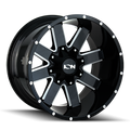 Ion Alloy - 141 - Black - Gloss Black Milled - 20" x 9", 0 Offset, 8x165.1 (Bolt pattern), 130.80mm HUB