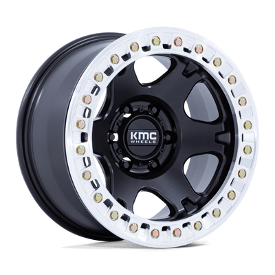 KMC Wheels - KM238 VI BEADLOCK - Black - Satin Black with Machined Ring - 17" x 9", -12 Offset, 5x127 (Bolt pattern), 71.50mm HUB